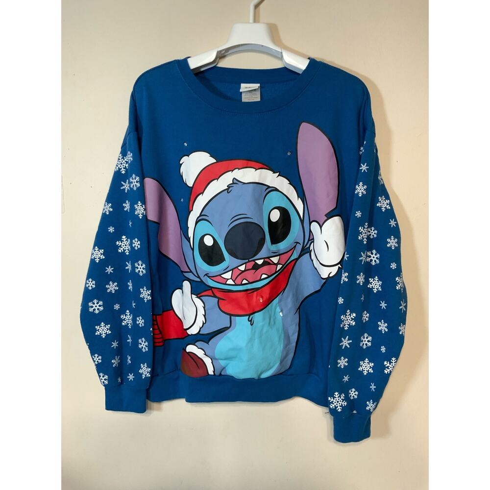 Disney Stitch Broken Light-Up Sweatshirt Blue Graphic Crewneck Women Size L USED